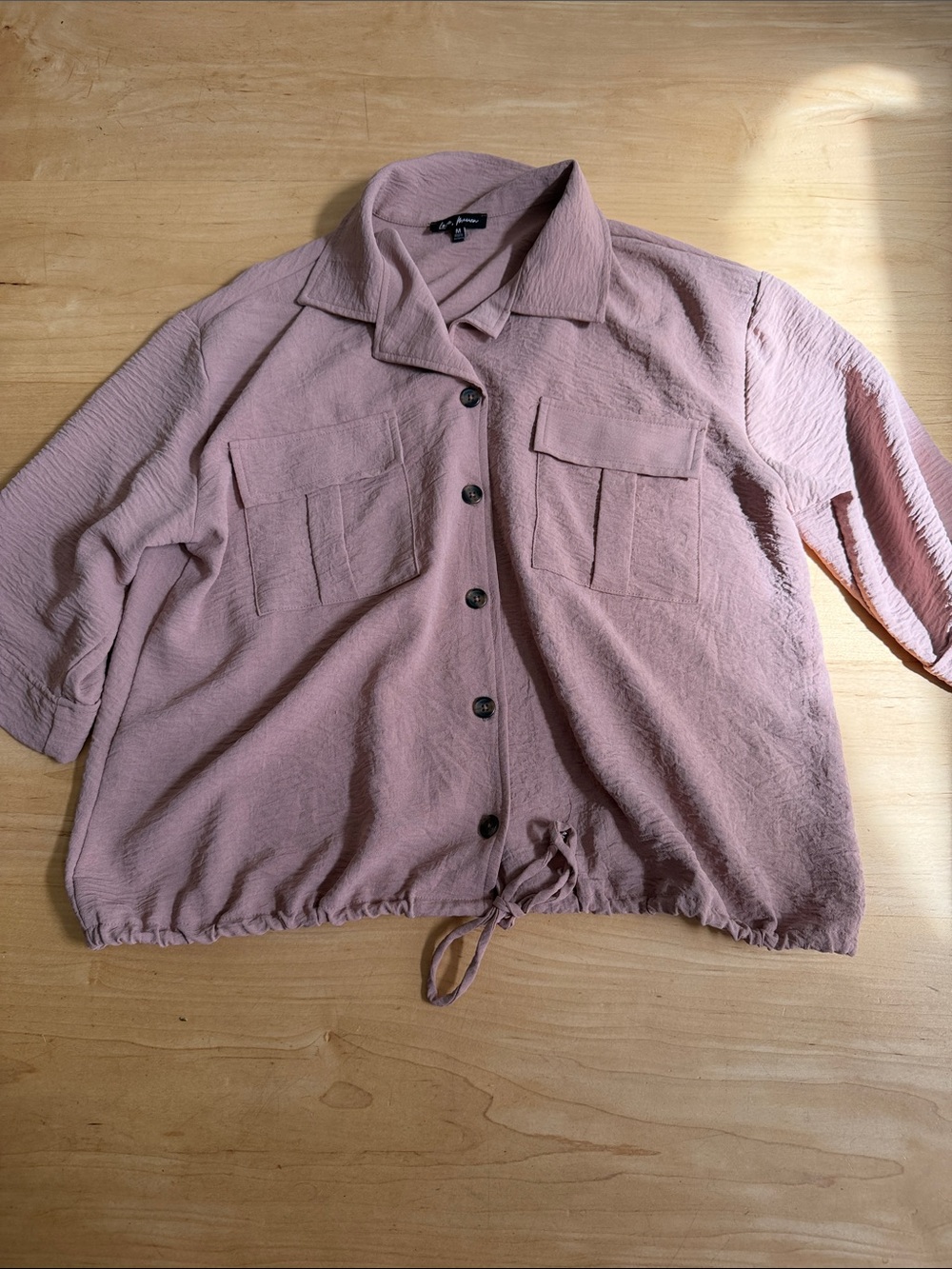 Women’s Dusty Rose Button-Front Blouse with Drawstring Hem